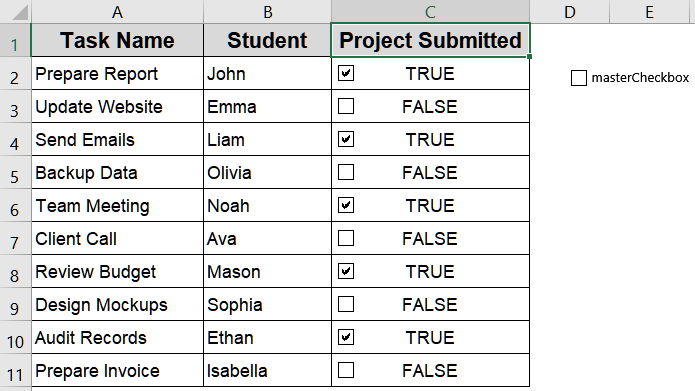 Steps to Check or Uncheck All Checkboxes With a Single Checkbox in Excel