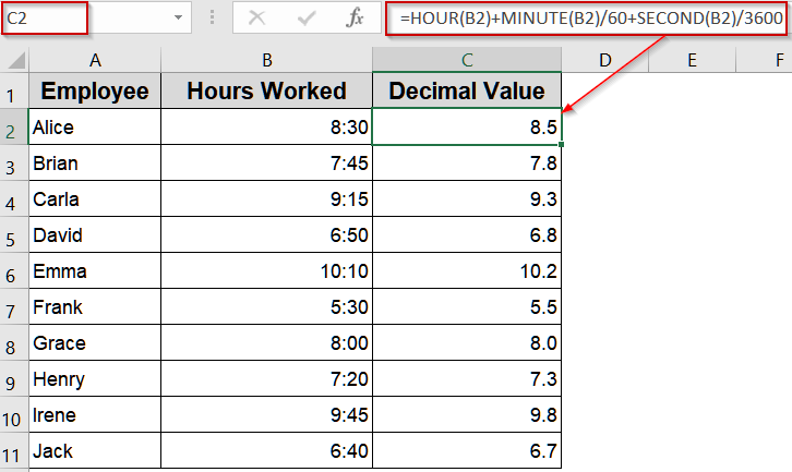 Use HOUR, MINUTE, and SECOND Functions to Convert into Decimal