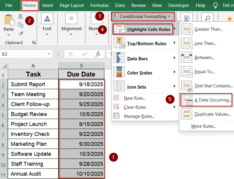 Conditional Formatting for Dates Within 30 Days for a Specific Date