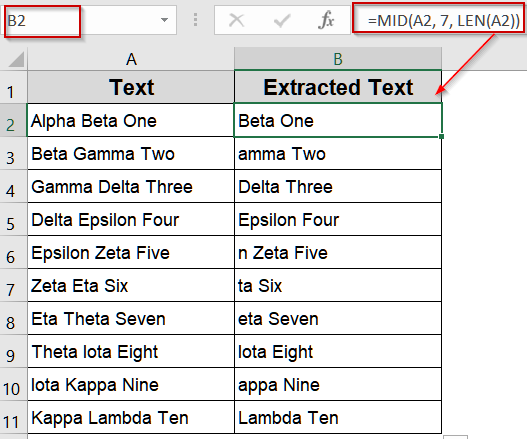 Retrieve Text After Nth Character Using the MID Function