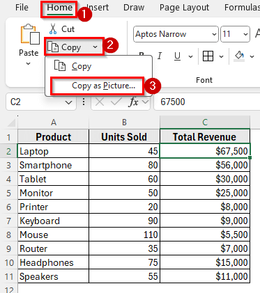 Insert Text Box Using Copy as Picture in Excel