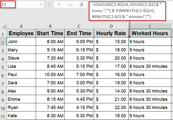 Insert IF Function to Display Hours and Minutes in Text Format