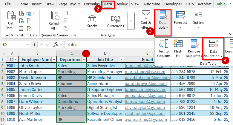 Steps to Create an Employee Database in Excel