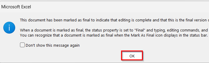 Limit Permission Rights by Making the Shared Excel File Final