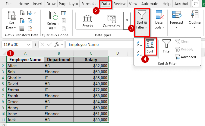 Sort Using Custom Lists in Excel