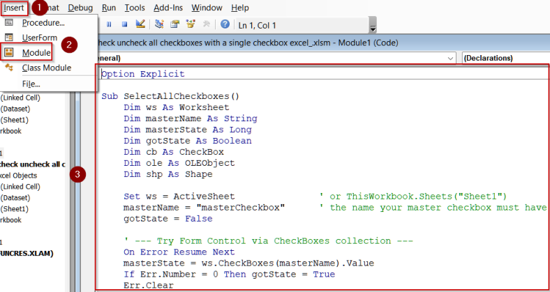 Check-Uncheck All Checkboxes with a Single Checkbox in Excel - Excel ...
