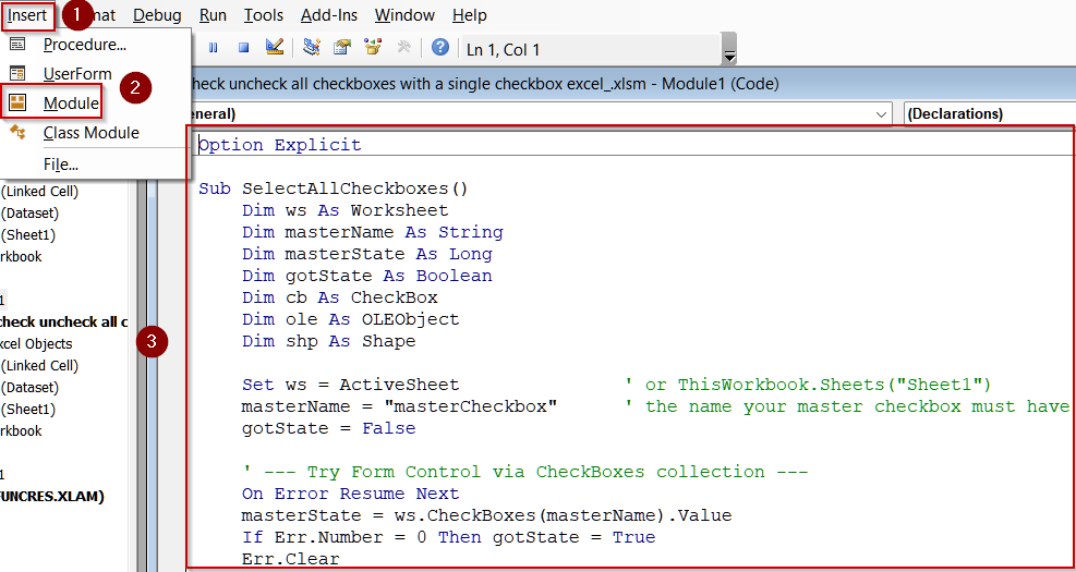 Steps to Check or Uncheck All Checkboxes With a Single Checkbox in Excel