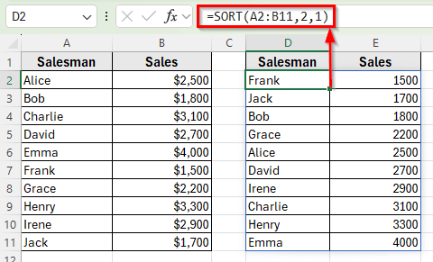 Apply SORT Function to Auto Sort in Order When Data Changes