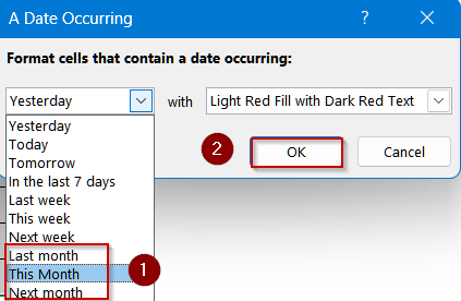 Conditional Formatting for Dates Within 30 Days for a Specific Date