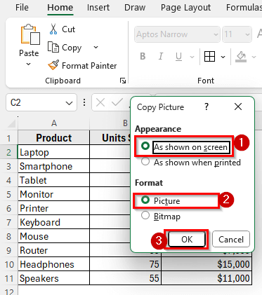 Insert Text Box Using Copy as Picture in Excel