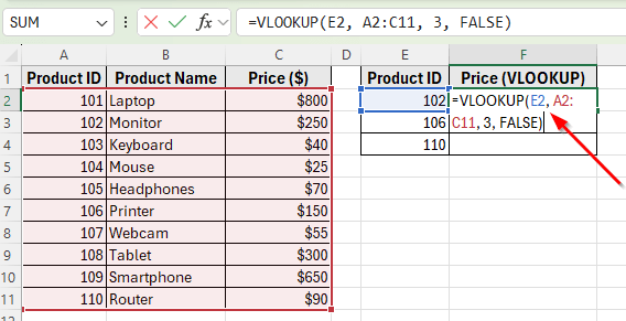 Using the VLOOKUP Function in Excel