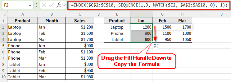 Using INDEX and SEQUENCE Functions