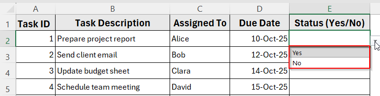 Create a Yes/No Drop-Down List with Data Validation