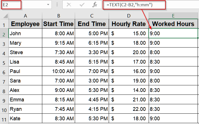 Applying the TEXT Function for Readable Hours and Minutes