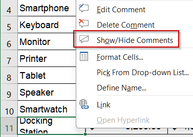 Locate Comments Using the Context Menu