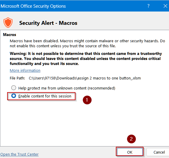 Enable Macros for Your Current Workbook