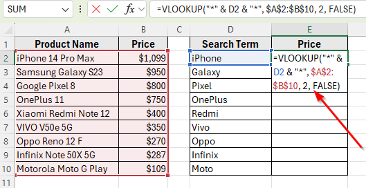 Using VLOOKUP Function to Find a Partial Text Match