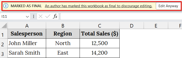 Limit Permission Rights by Making the Shared Excel File Final