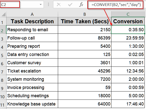 Convert Seconds to Hours, Minutes, and Seconds Format Using the CONVERT Function
