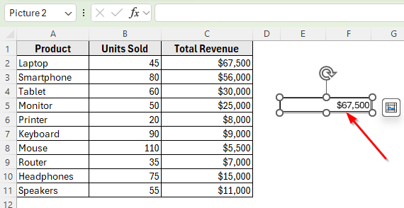 Insert Text Box Using Copy as Picture in Excel