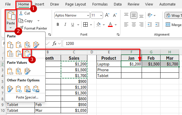 Transpose Grouped Rows into Columns Using Paste Special