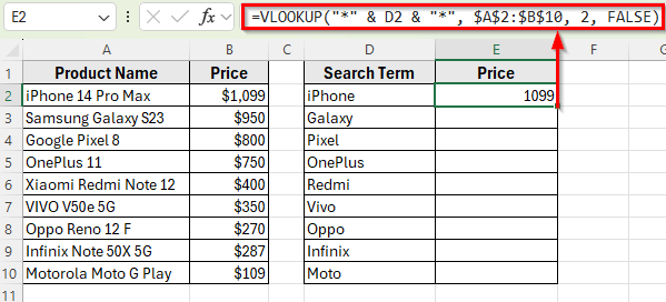 Using VLOOKUP Function to Find a Partial Text Match