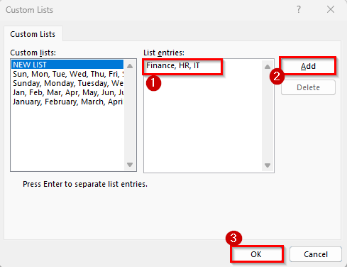 Sort Using Custom Lists in Excel