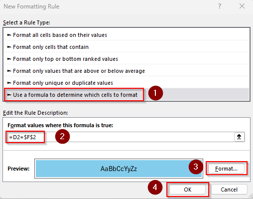 Highlight Dates That are On, Before, or After a Date in Another Cell