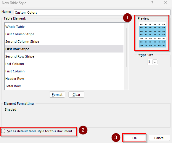 Applying Customized Colors to the Table