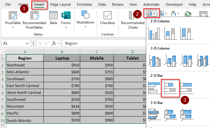 Make a 2-D/3-D Stacked Bar Chart