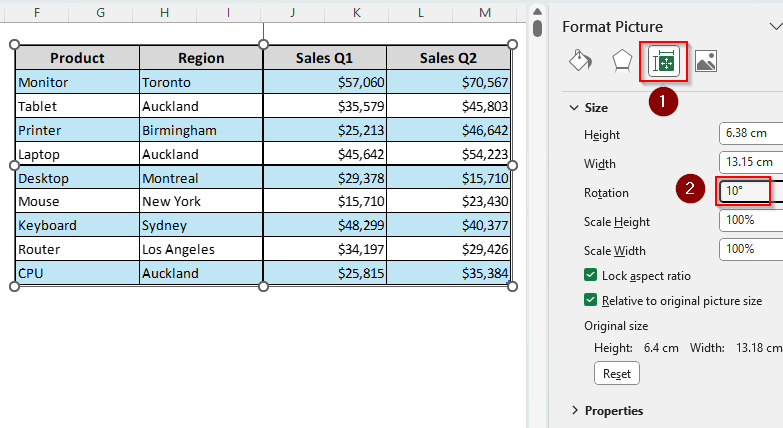 Visually Rotate a Table Using the Format Feature