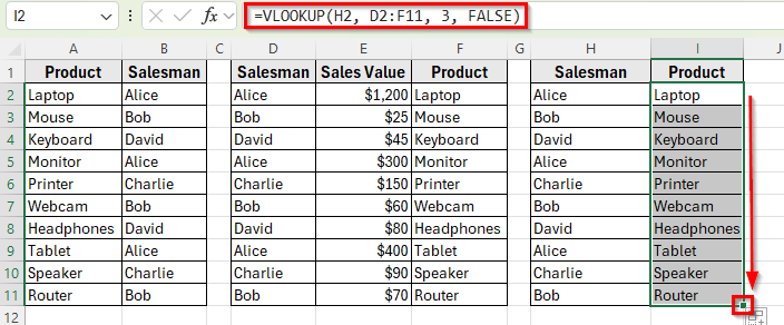 Nested VLOOKUP to Return Product by Salesman