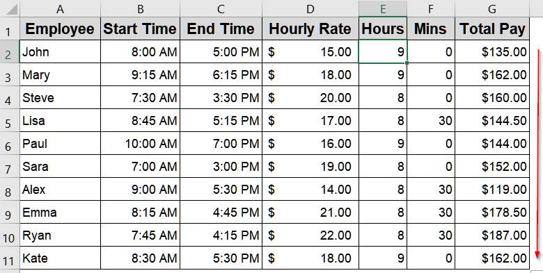 Extracting Hours and Minutes Separately Using HOUR and MINUTE Functions