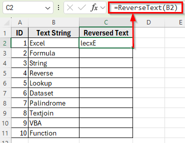 Reverse a Text String Using VBA in Excel