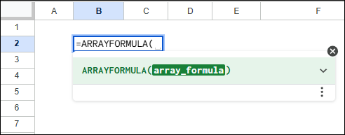 Syntax of ARRAYFORMULA Function