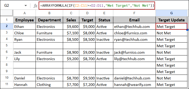 Fixing ARRAYFORMULA Not Working in Google Sheets