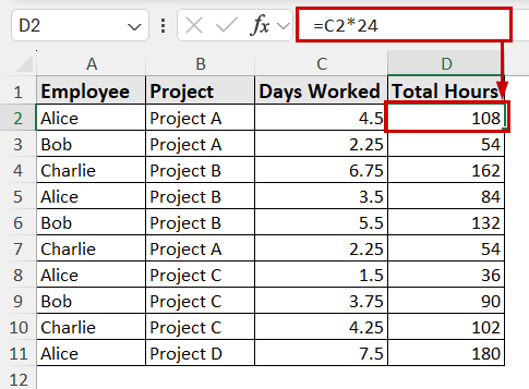 Using the Arithmetic Formula to Convert Days to Hours