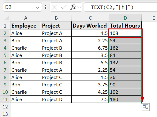 Inserting TEXT Function to Get Hours Value as String