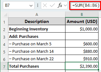 Straightforward Calculation of Cost of Goods Sold in Excel