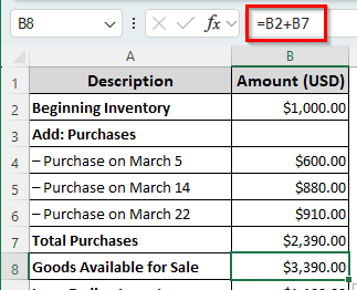 Straightforward Calculation of Cost of Goods Sold in Excel