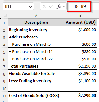 Straightforward Calculation of Cost of Goods Sold in Excel