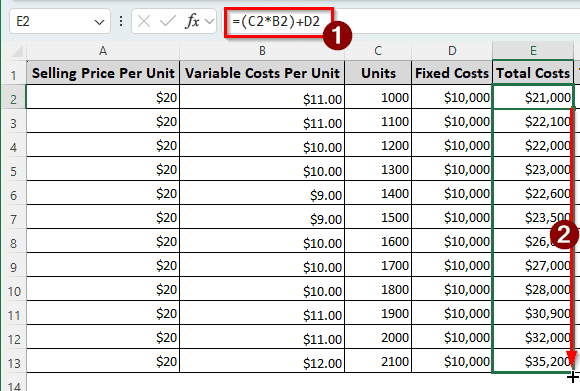 Steps to Create a Cost Volume Profit Chart in Excel