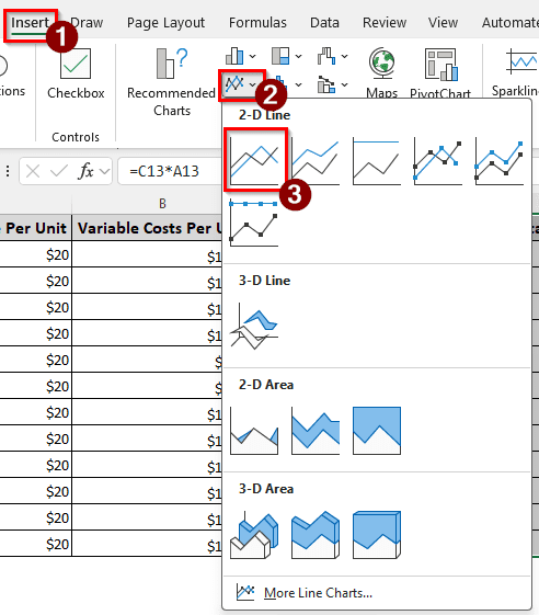 Steps to Create a Cost Volume Profit Chart in Excel