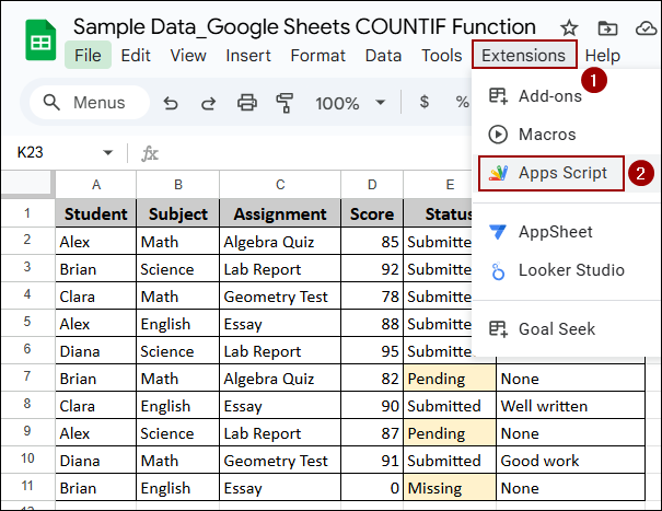 Counting Cells by Color in Google Sheets