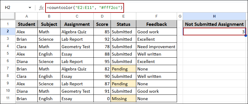 Counting Cells by Color in Google Sheets
