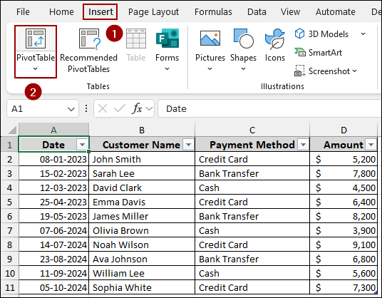 Dragging Dates into Pivot Table Field for Grouping by Month & Year
