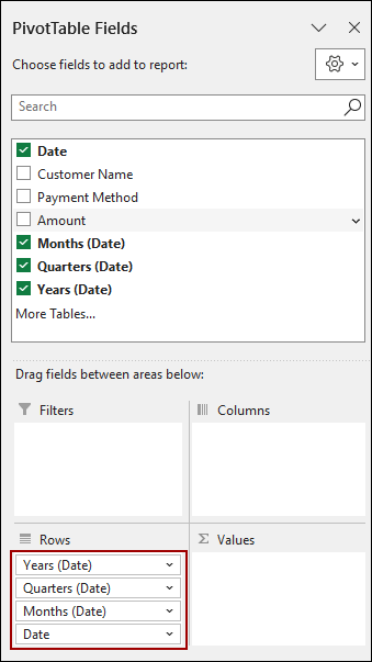 Dragging Dates into Pivot Table Field for Grouping by Month & Year
