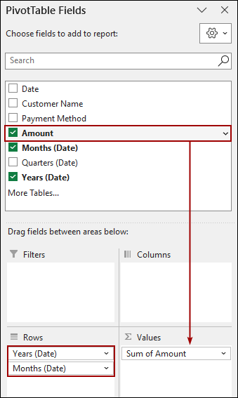 Dragging Dates into Pivot Table Field for Grouping by Month & Year