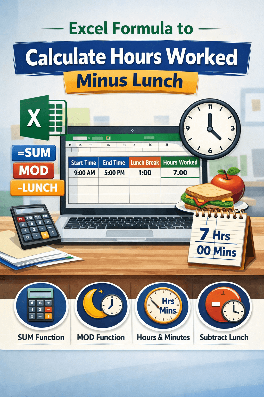 Excel Formula to Calculate Hours Worked Minus Lunch - Excel Insider
