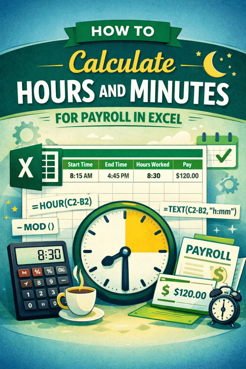 feature image - how to calculate hours and minutes for payroll in excel